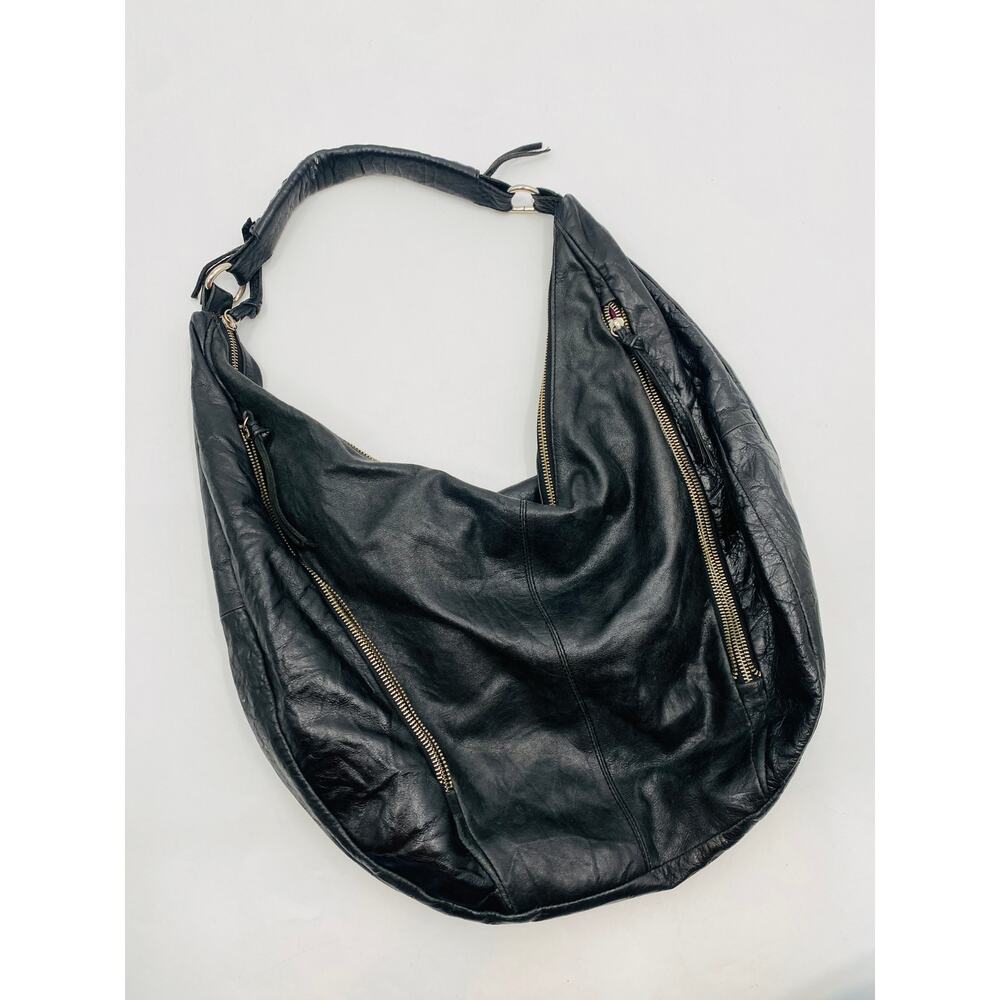 Tano black leather slouch oversized shoulder bag